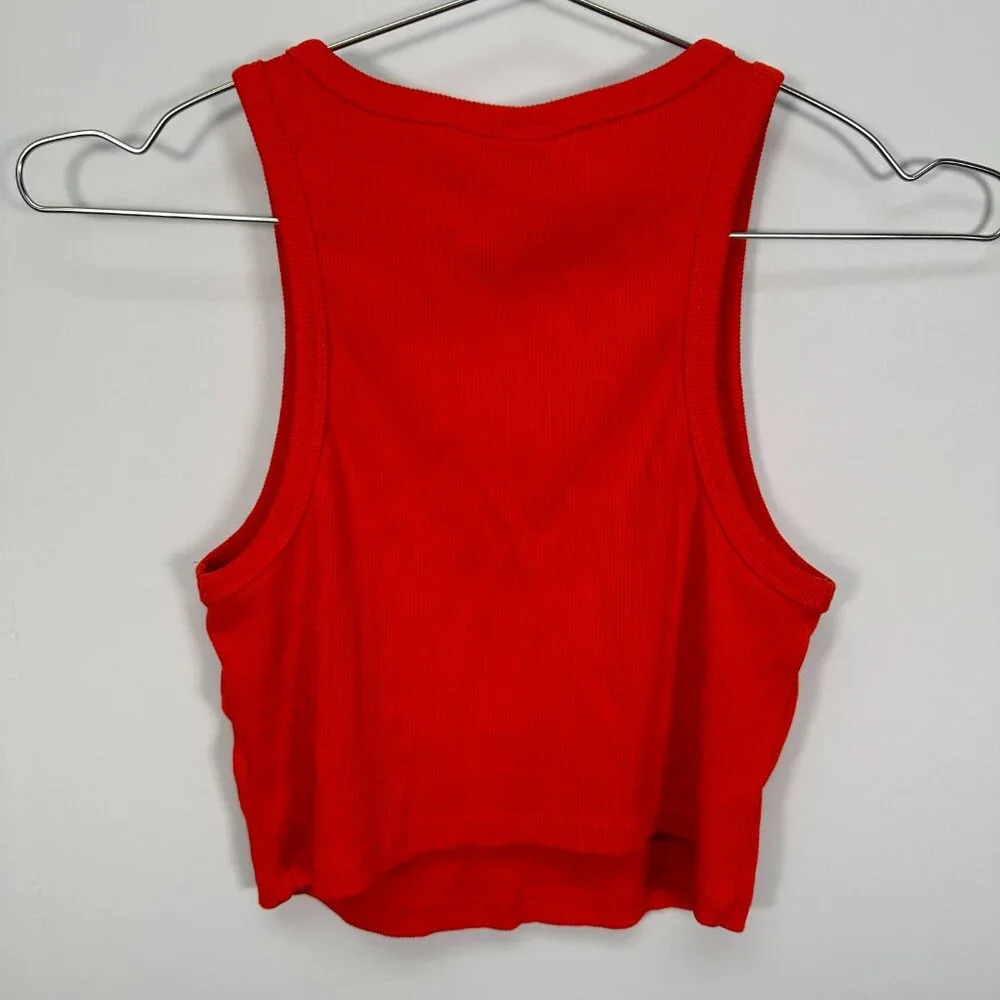 H&M Red Ribbed Cropped Tank Top Medium - Picture 4 of 4